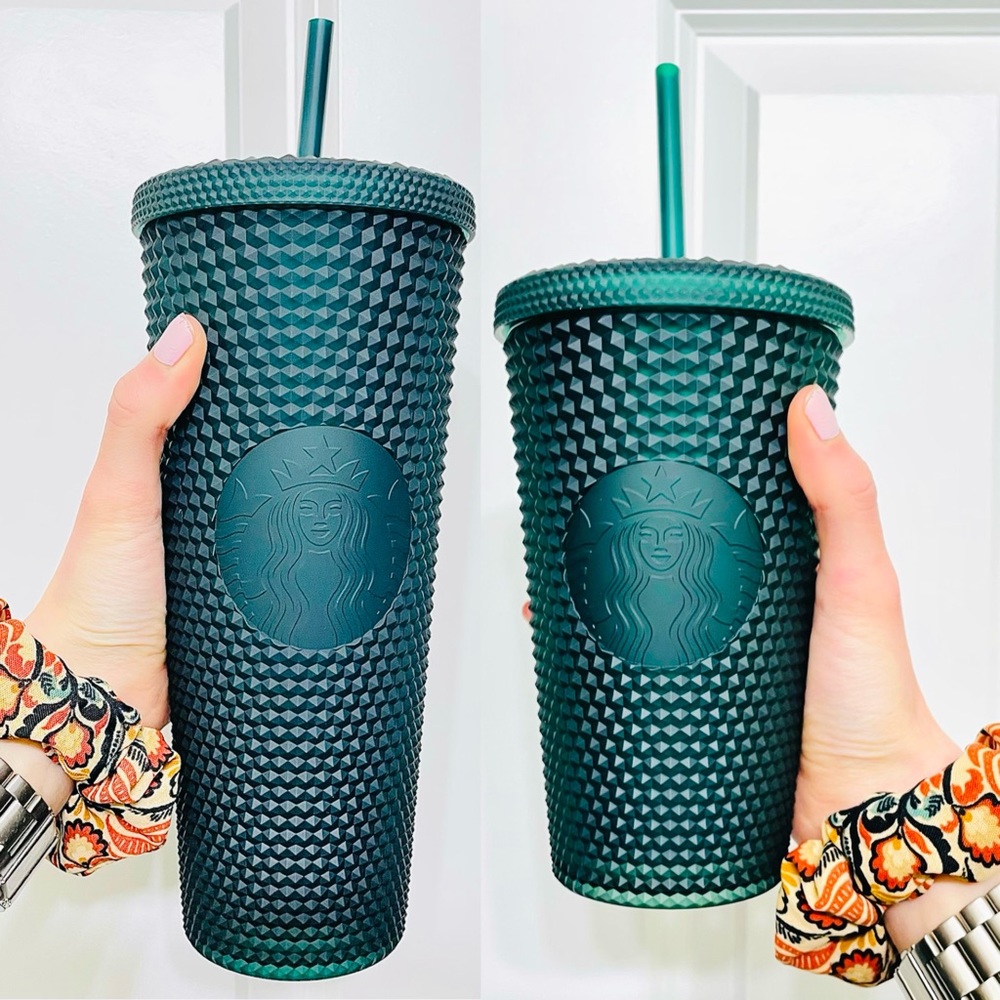 🍃NEW SET💚 Starbucks Green Soft Touch Studded Tumbler Bundle